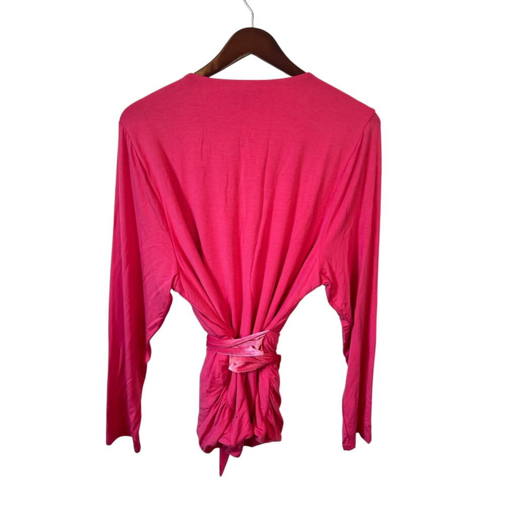 J. CREW NWT FormKnit Pink Long Sleeve Wrap Top w/ Velvet Tie Belt Sz 2X Holidays - Picture 7 of 14